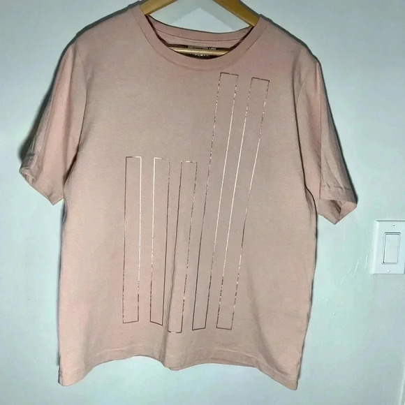 Good American Blush Pink Linear Foil Graphic T-Shirt size 4 (XL) - Picture 1 of 4